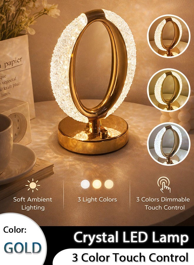 Comysubao Portable Crystal LED Table Lamp, 3 Color Touch Control LED Table Lamp, Modern Design Table Lamp,  Crystal Bedside Lamp for Bedroom Living Room Kitchen, Dining Room Decor (3 Color) - Image 1