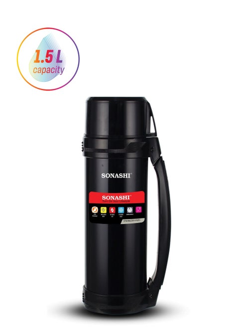 1.5L Vacuum Flask  for Hot And Cold Beverages  High Quality Stainless Steel Body with Double Wall Insulation  Unbreakable Flasks with Big Mouth for Daily Use  Portable Friendly SVF-1501