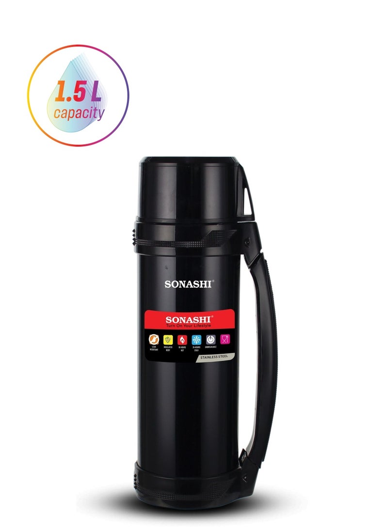 SONASHI - 1.5L Vacuum Flask  for Hot And Cold Beverages  High Quality Stainless Steel Body with Double Wall Insulation  Unbreakable Flasks with Big Mouth for Daily Use  Portable Friendly SVF-1501 - Image 1