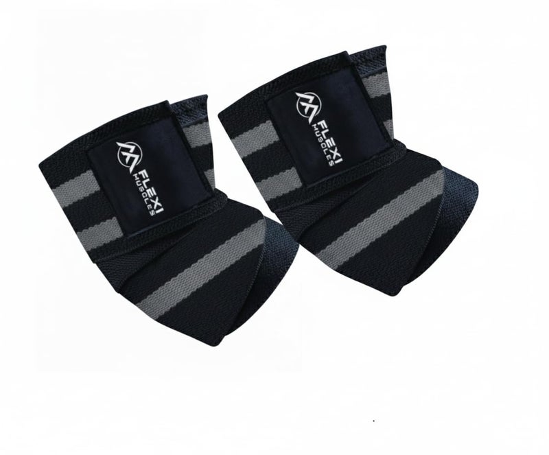 FLEXI MUSCLES Elbow Wraps for Weightlifting (1 Pair) Adjustable Elbow Compression Straps & Joint Support Brace - Ideal for Bench Press, Powerlifting, and Gym Workouts. (Red Stripes) - Image 1