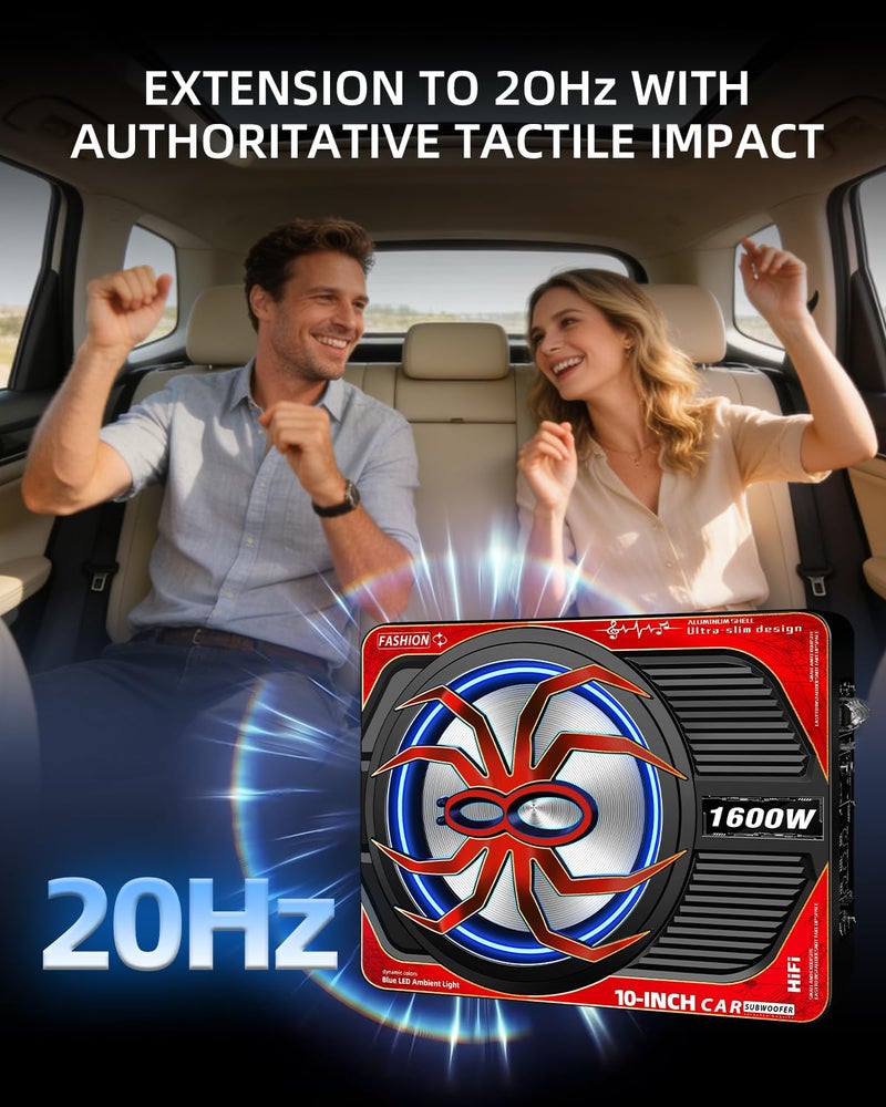 TZGBASS حزمة مضخم الصوت وتضخيم الصوت تحت المقعد TZGBASS 1600W نحيف، مضخم صوت مزود بمضخم صوت من الفئة D مدمج، مفتاح ضوء محيطي أزرق، صوت عميق تحت الصوت، مضخم صوت تحت المقعد للسيارة والشاحنة وSUV - Image 5