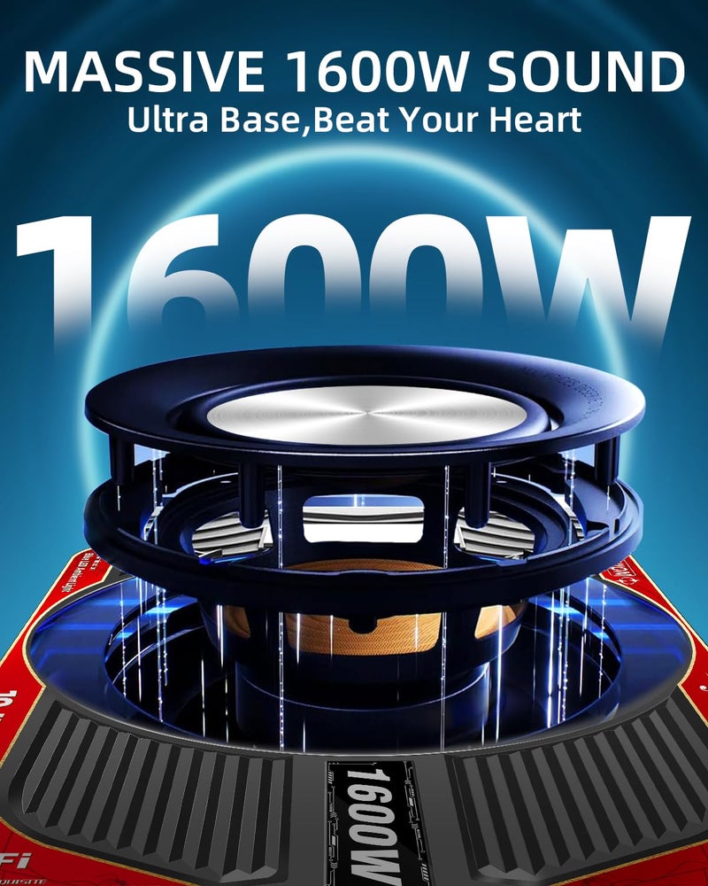 TZGBASS حزمة مضخم الصوت وتضخيم الصوت تحت المقعد TZGBASS 1600W نحيف، مضخم صوت مزود بمضخم صوت من الفئة D مدمج، مفتاح ضوء محيطي أزرق، صوت عميق تحت الصوت، مضخم صوت تحت المقعد للسيارة والشاحنة وSUV - Image 2