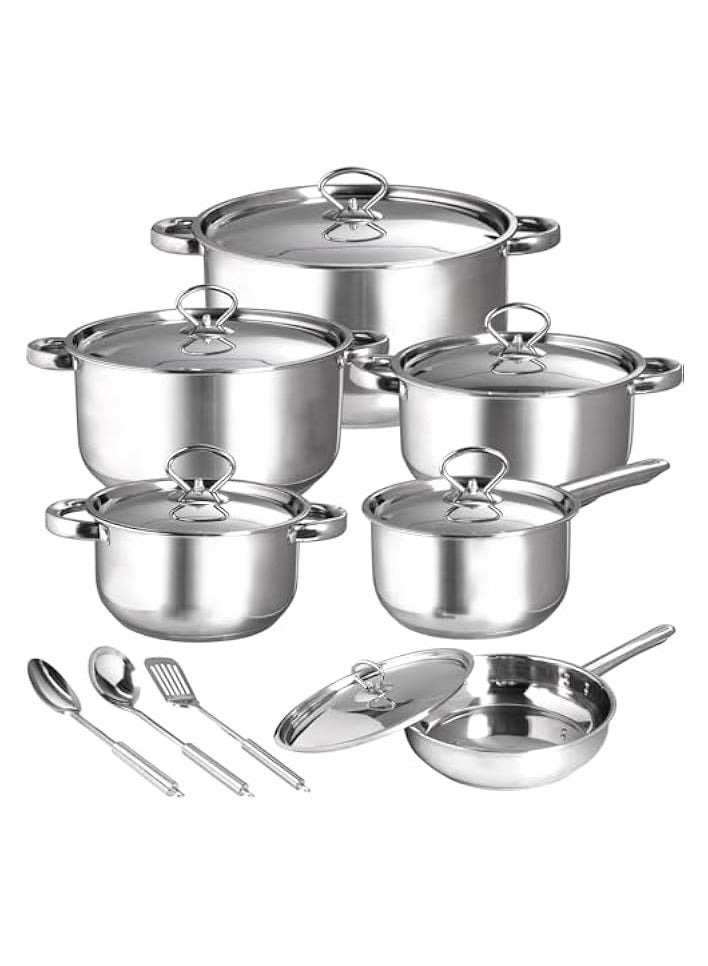 Green Tiger 15 Pcs Stainless Steel Pots and Pans Set, Professional Quality Cookware Clad for Home Cooking & Commercial Kitchen, Kitchen Cookware Sets & Utensils, Dishwasher Safe - Image 1
