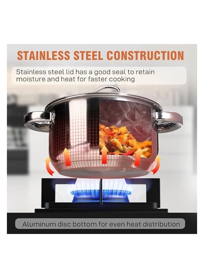 Green Tiger 15 Pcs Stainless Steel Pots and Pans Set, Professional Quality Cookware Clad for Home Cooking & Commercial Kitchen, Kitchen Cookware Sets & Utensils, Dishwasher Safe - Image 2