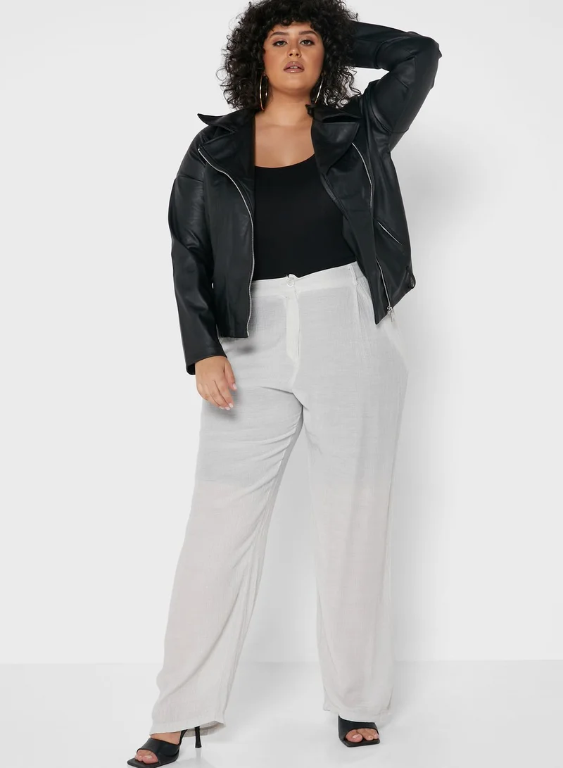 I Saw It First Curve Ecru Plus Wide Leg Trousers
