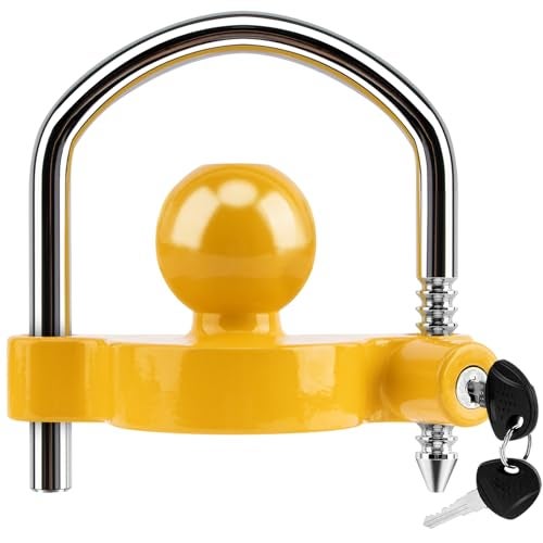 METOWARE Trailer Coupler Lock Universal Adjustable Heavy-Duty Steel Trailer Hitch Lock, Anti Theft Trailer Ball Lock Towing Lock for Towing Trailer Security Fits 1-7/8",2”, 2-5/16" Coupler Yellow - Image 1