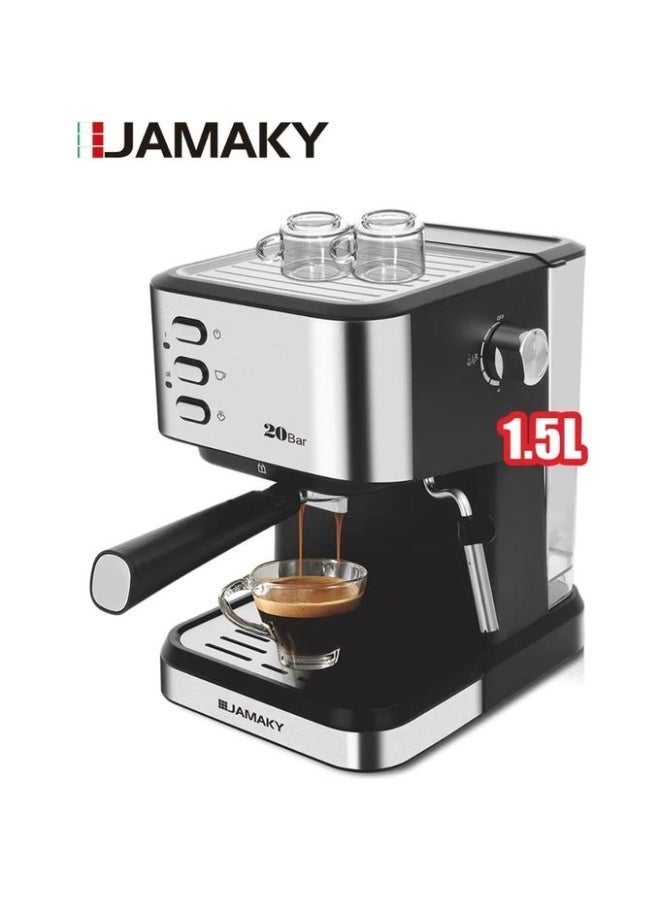 Jamaky Espresso and Cappuccino Coffee Maker, 1850W, 20 Bar, 1.5 Liter, Manual Control, Model JMK-9009 - Image 2