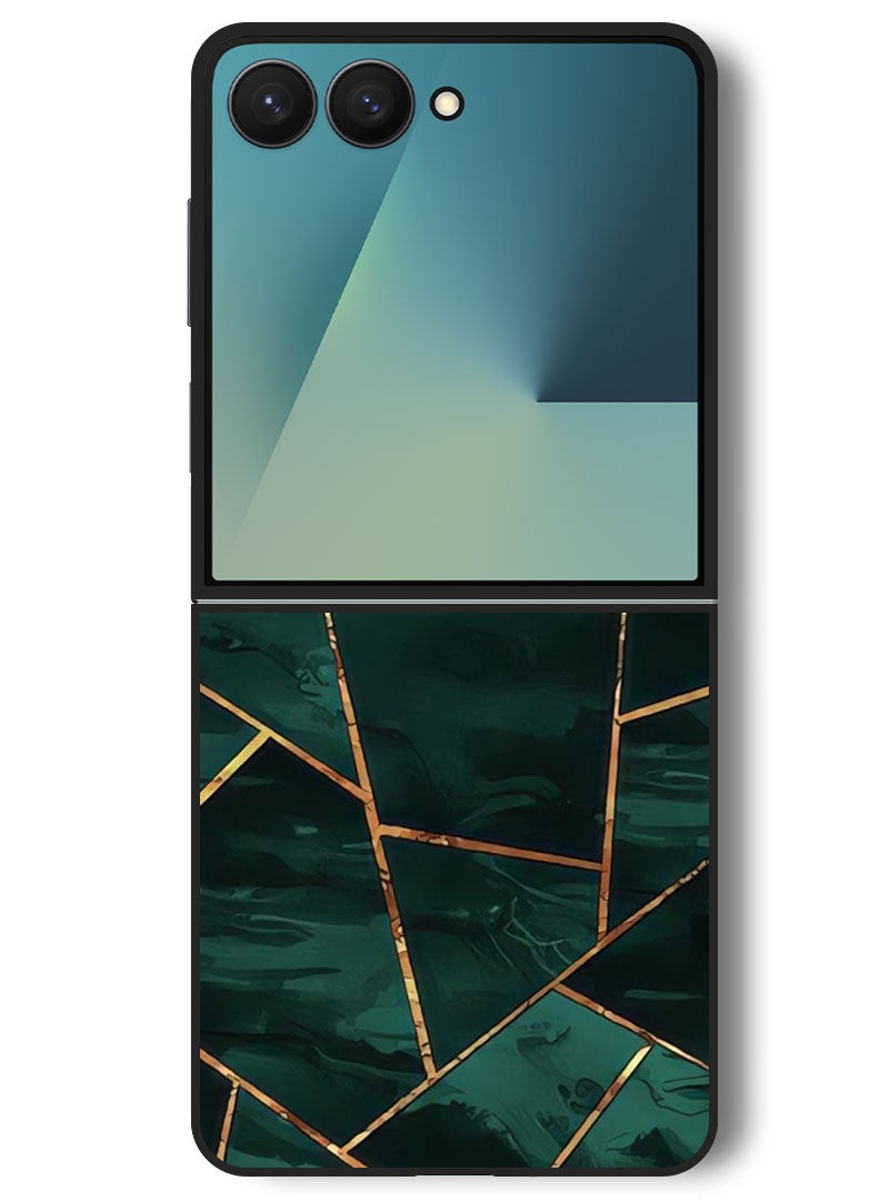 Theodor Case Compatible with Samsung Galaxy Z Flip 7 - 6.9 Inch Protection Shockproof Bumper Cover Green Pattern - Image 1