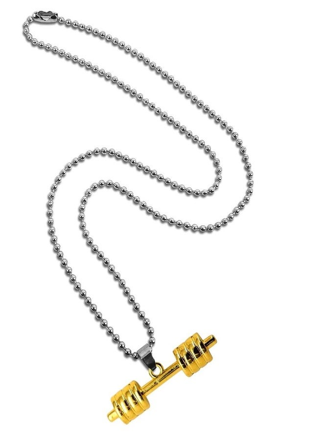 Utkarsh (Pack Of 2 Pcs Golden Color Stainless Steel Weightlifting Fitness Gym Bodybuilding Sports Dumbbell Barbell Locket Pendant Necklace With Chain For Boy's And Girl's - Image 2