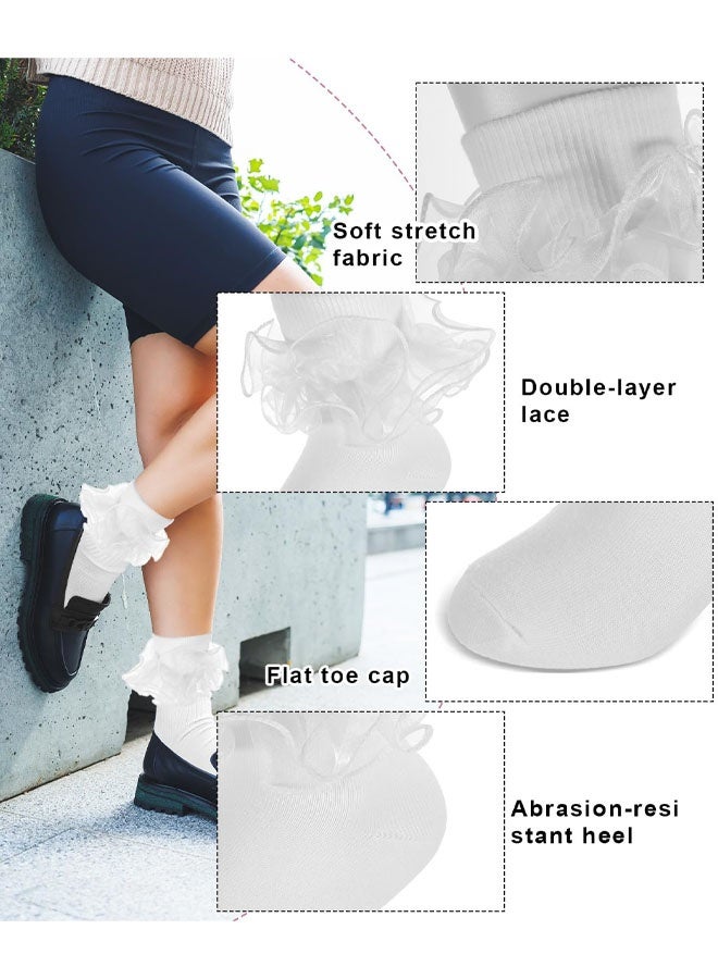 Ruffle Socks Girls Ruffle Socks White Socks With Ruffles Double Lace Turn Cuff Socks Lace Ruffle Socks Comfortable Cotton Socks Frilly Socks For Girls Aged 10-12 Years - Image 3