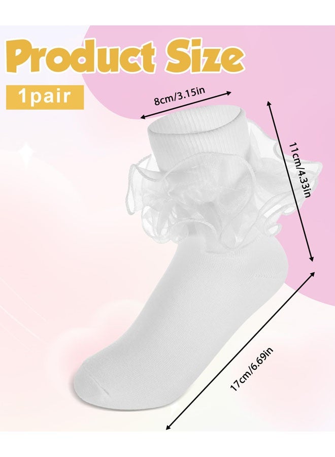 Ruffle Socks Girls Ruffle Socks White Socks With Ruffles Double Lace Turn Cuff Socks Lace Ruffle Socks Comfortable Cotton Socks Frilly Socks For Girls Aged 10-12 Years - Image 2