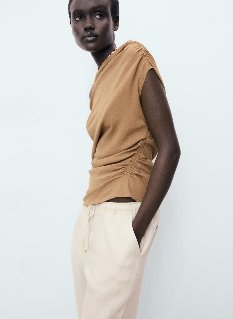 MANGO Drawstring Linen Trousers  - Image 3