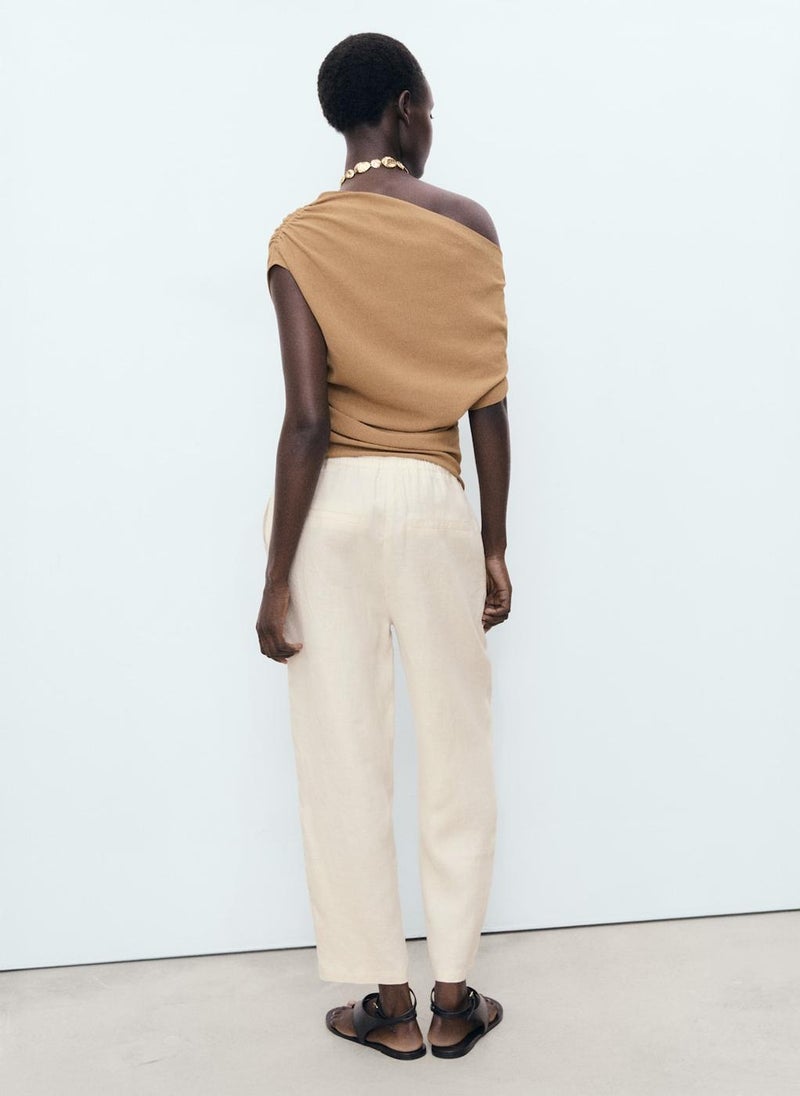 MANGO Drawstring Linen Trousers  - Image 2