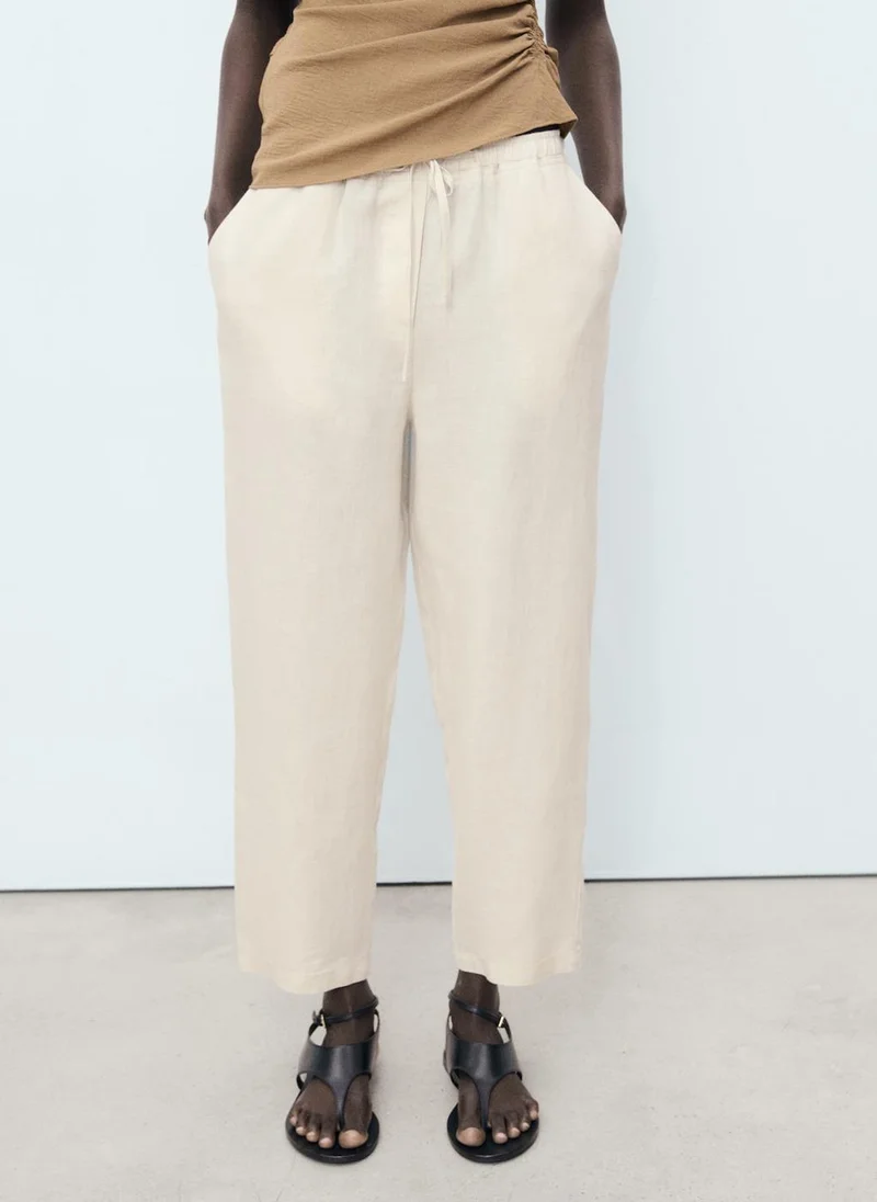 مانجو Drawstring Linen Trousers