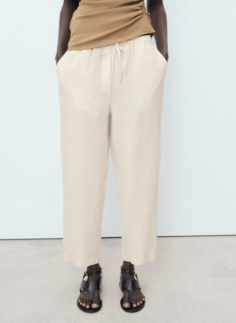 MANGO Drawstring Linen Trousers  - Image 1