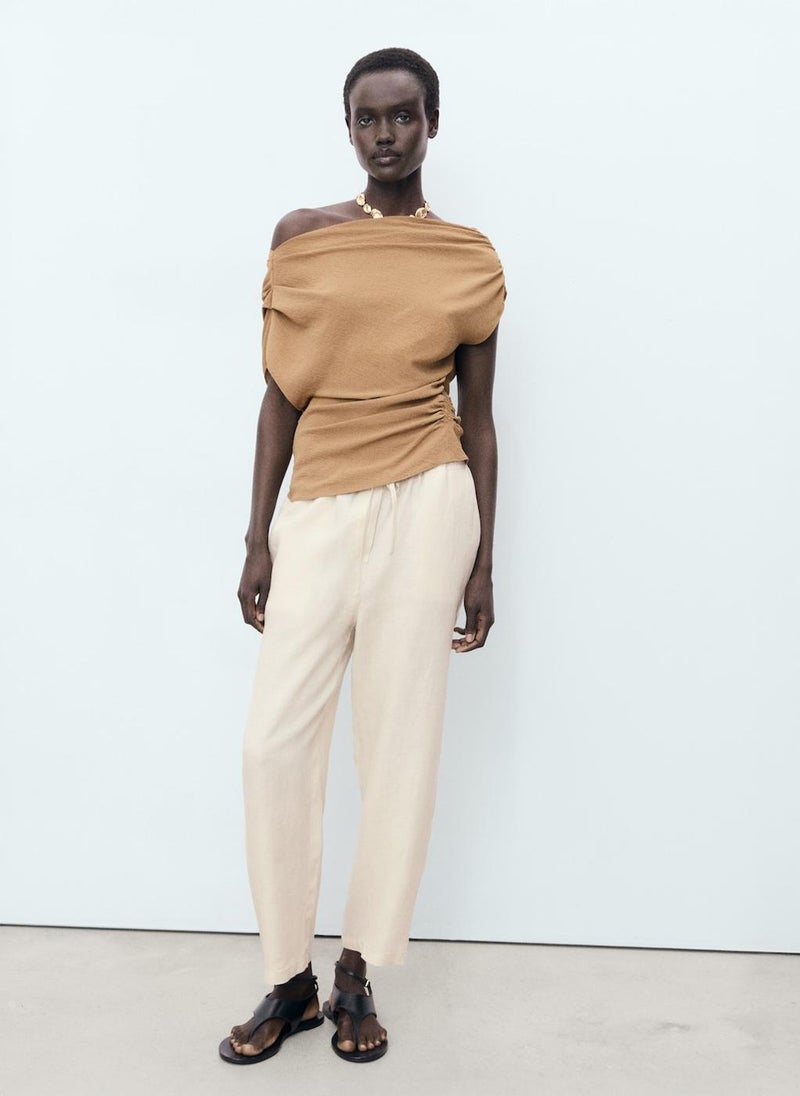 MANGO Drawstring Linen Trousers  - Image 4