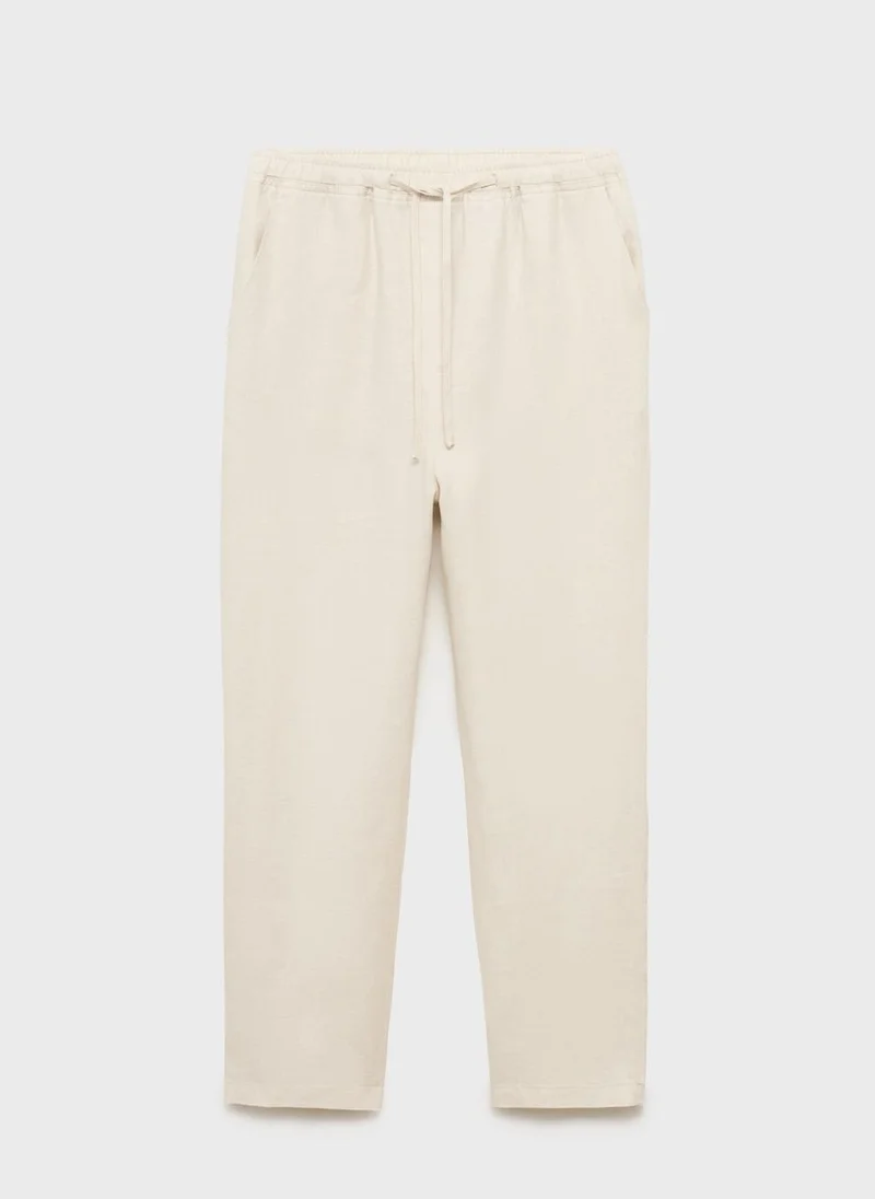 MANGO Drawstring Linen Trousers