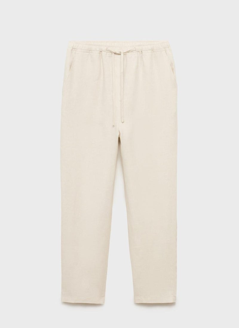 MANGO Drawstring Linen Trousers  - Image 5
