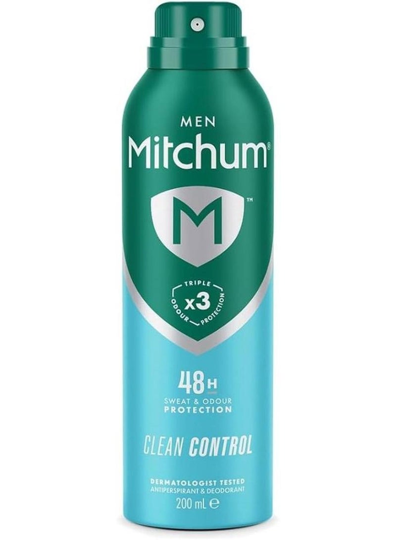 Mitchum Men Triple Odor Defense 48HR Protection Aerosol Deodorant & Anti- Perspirant Clean Control 200 ml