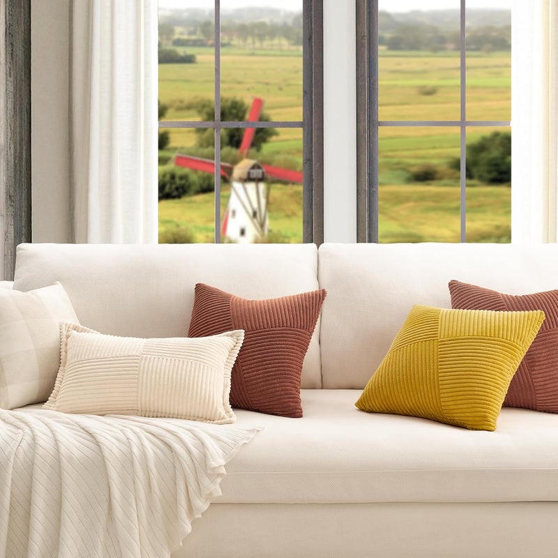 Topfinel Sofa Cushion Covers 60 x 60 cm Caramel Corduroy Cushion Covers with Invisible Zipper Striped Pattern for Living Room Bedroom Balcony Exterior 2 Pieces - Image 4
