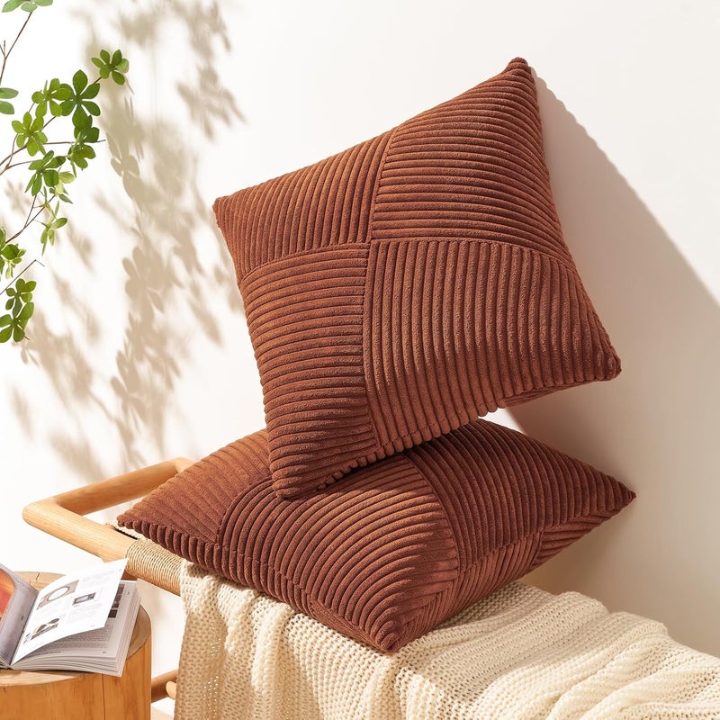 Topfinel Sofa Cushion Covers 60 x 60 cm Caramel Corduroy Cushion Covers with Invisible Zipper Striped Pattern for Living Room Bedroom Balcony Exterior 2 Pieces - Image 3