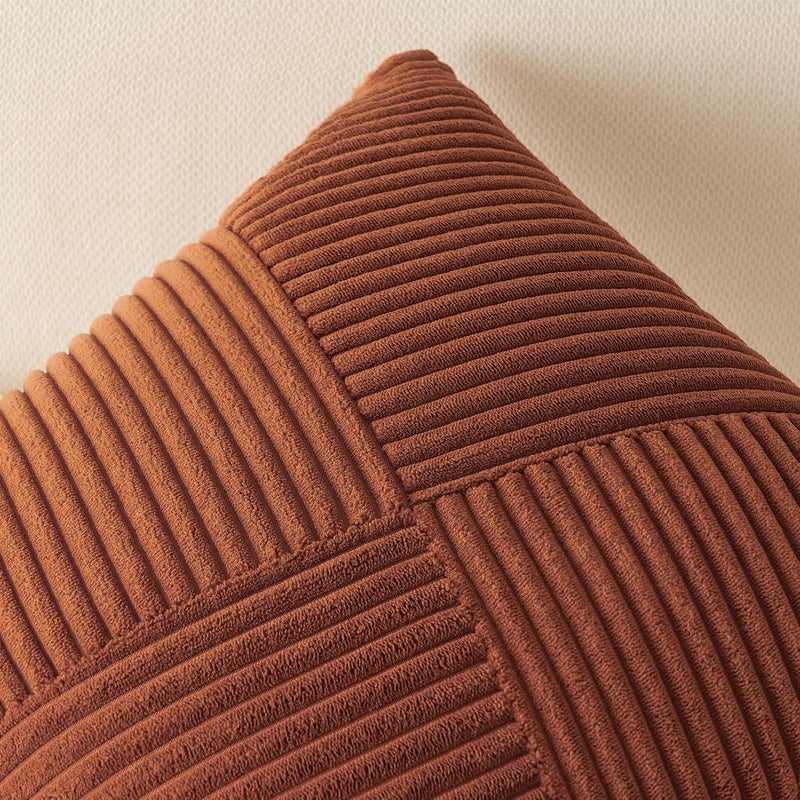 Topfinel Sofa Cushion Covers 60 x 60 cm Caramel Corduroy Cushion Covers with Invisible Zipper Striped Pattern for Living Room Bedroom Balcony Exterior 2 Pieces - Image 5