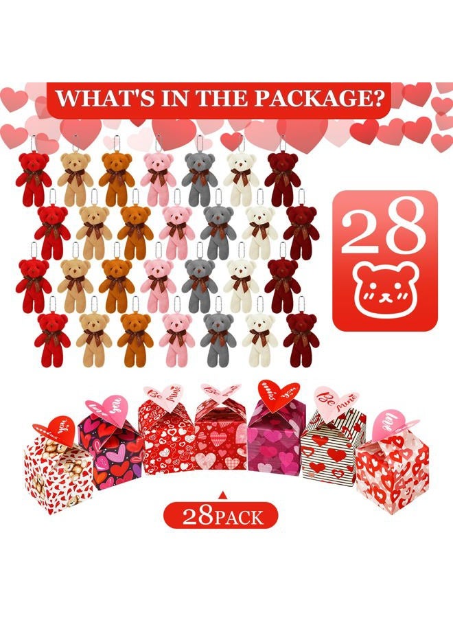 Halloscume 28 Pcs Bears Bulk and 28 Pcs Valentine day boxes Mini Soft Stuffed Tiny Bears for DIY Keychain Kids Girls Boys School Classroom Valentine's Party Birthday Gifts Favors, Bear Style - Image 3