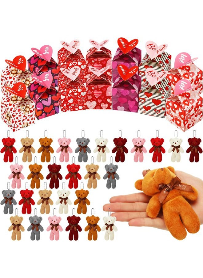 Halloscume 28 Pcs Bears Bulk and 28 Pcs Valentine day boxes Mini Soft Stuffed Tiny Bears for DIY Keychain Kids Girls Boys School Classroom Valentine's Party Birthday Gifts Favors, Bear Style - Image 1