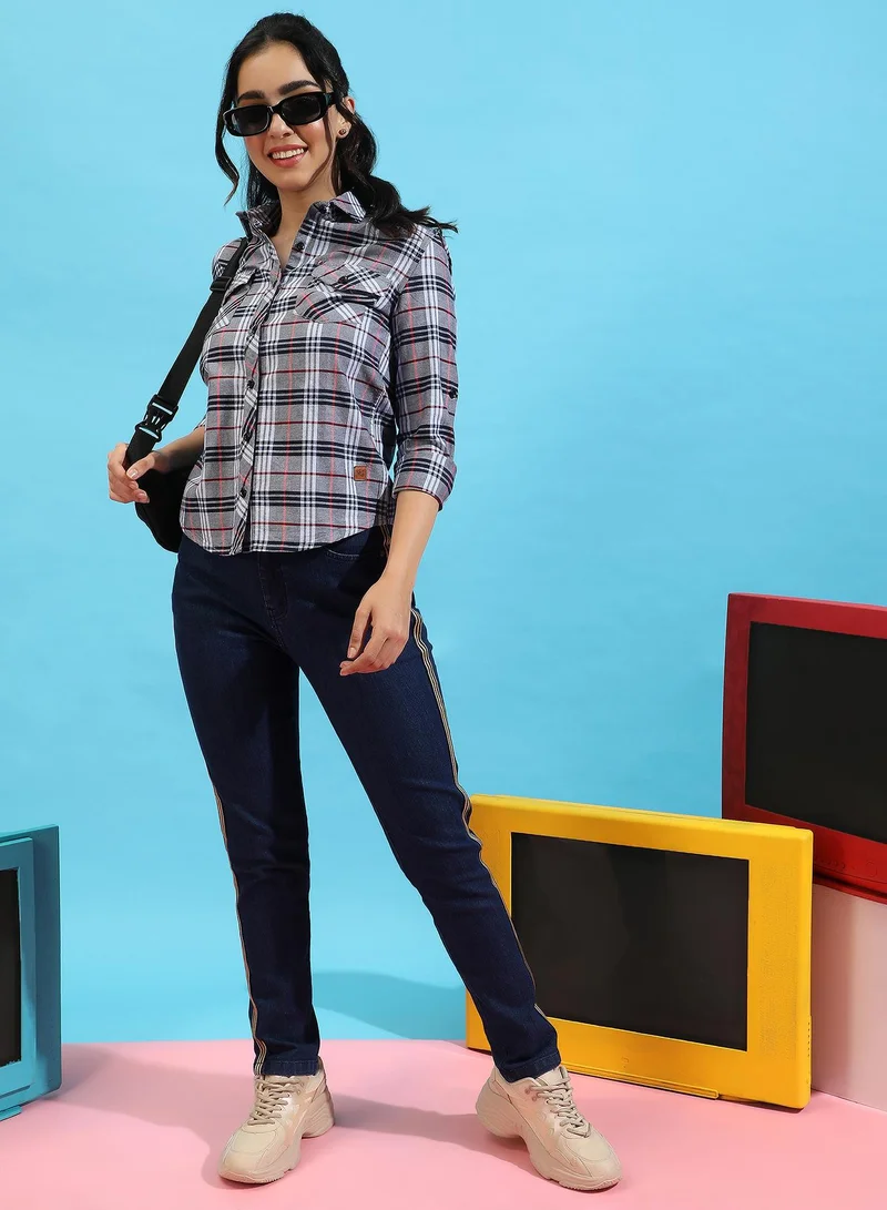 Campus Sutra Campus Sutra Women's Grey Tartan Plaid Shirt