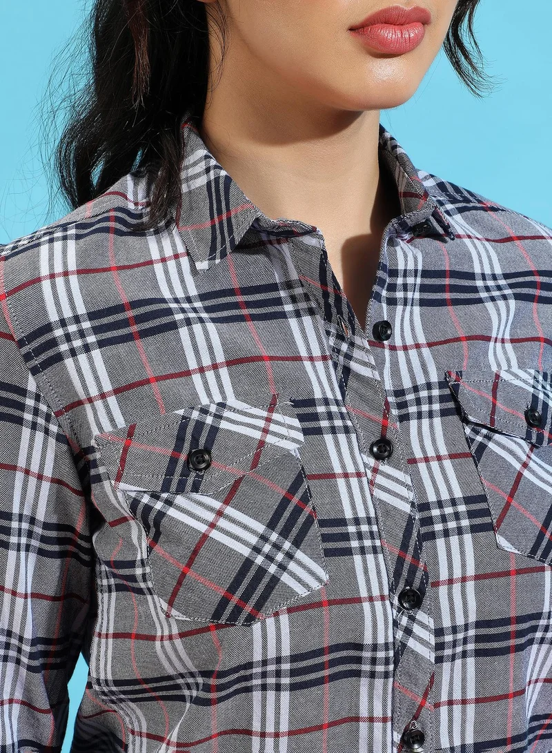 Campus Sutra Campus Sutra Women's Grey Tartan Plaid Shirt