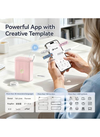 D110 Upgraded Version Mini Label Maker Machine D110-M Label Printer with 15mm Printing Width, Portable Bluetooth Thermal Printer, Sticker Maker with Multiple Templates, with 1 Roll 12*40mm White Tape for Office Organization Home Kitchen School, Pink - view 3
