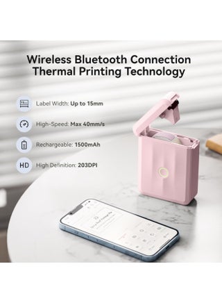 D110 Upgraded Version Mini Label Maker Machine D110-M Label Printer with 15mm Printing Width, Portable Bluetooth Thermal Printer, Sticker Maker with Multiple Templates, with 1 Roll 12*40mm White Tape for Office Organization Home Kitchen School, Pink - view 4