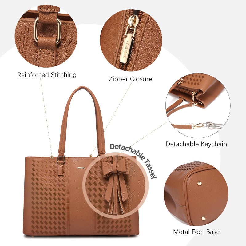 LOVEVOOK Laptop Tote Bag for Women 15.6 Inch Waterproof PU Leather Computer Bags Women Business Office Work Bag Briefcase,Brown - Image 5