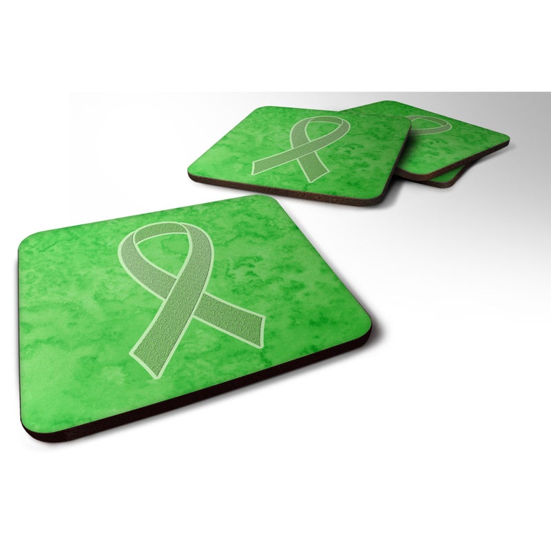 Caroline's Treasures ""Caroline's Treasures AN1212FC Lime Green Ribbon for Lymphoma Cancer Awareness Foam Coaster (Set of 4)  3.5"""" H x 3.5"""" W  Multicolor"" 