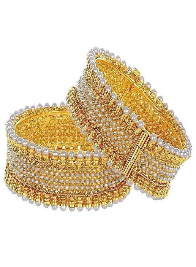 Efulgenz Indian Bangles for Women Traditional Bridal Faux Pearl Beaded Bracelets Bollywood Jewelry Fashion Wedding Bracelet Bangle Set (2 Pcs) Size 2.6 - Image 1