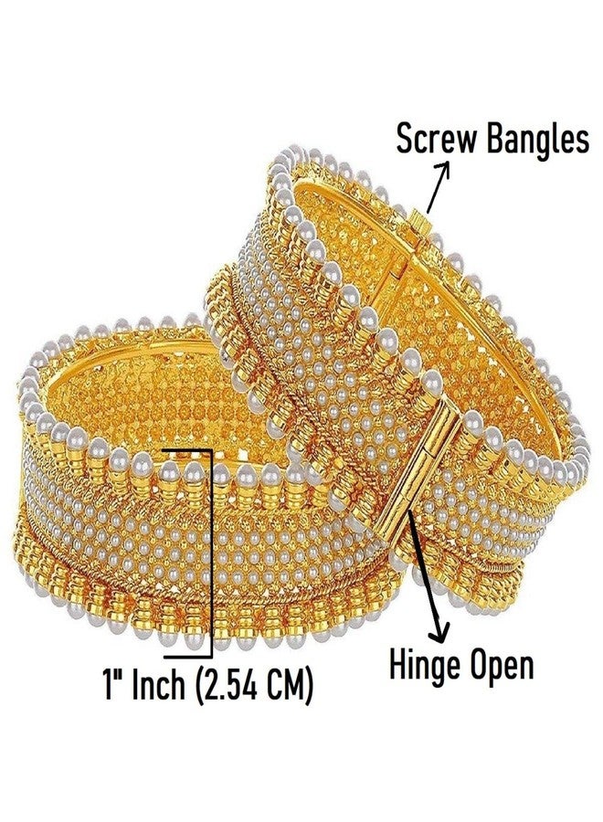 Efulgenz Indian Bangles for Women Traditional Bridal Faux Pearl Beaded Bracelets Bollywood Jewelry Fashion Wedding Bracelet Bangle Set (2 Pcs) Size 2.6 - Image 5