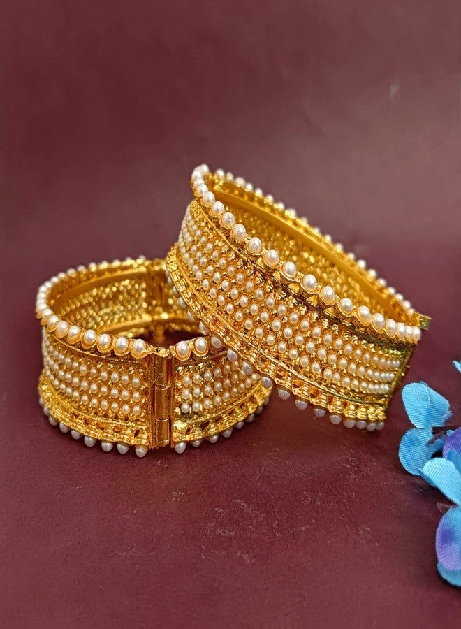 Efulgenz Indian Bangles for Women Traditional Bridal Faux Pearl Beaded Bracelets Bollywood Jewelry Fashion Wedding Bracelet Bangle Set (2 Pcs) Size 2.6 - Image 2