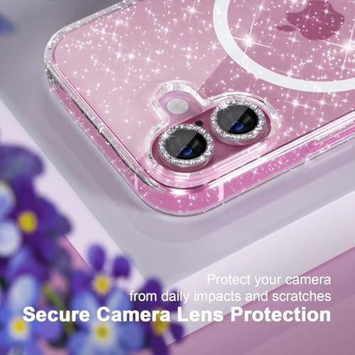 Choiche for iPhone 16 Plus Case Magnetic, Women Clear Glitter Bling Sparkly Case, [2xDiamond Camera Lens Protectors] [2xTempered Glass Screen Protectors] [Compatible MagSafe] 6.7" (Glitter Clear) - Image 3