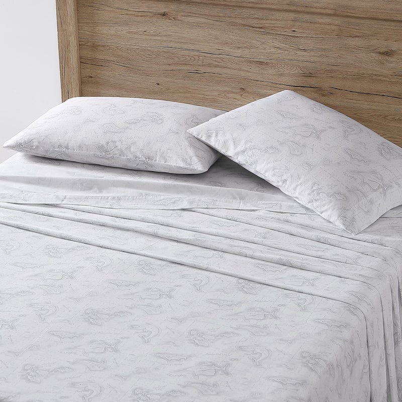 إدي بوار Eddie Bauer Home Sheets Cotton Percale Bedding مجموعة هشّة وأنيقة ديكور المنزل الأنيق كينج أسماك أبيض/رمادي - Image 2