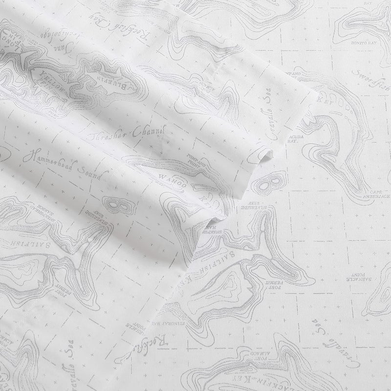 إدي بوار Eddie Bauer Home Sheets Cotton Percale Bedding مجموعة هشّة وأنيقة ديكور المنزل الأنيق كينج أسماك أبيض/رمادي - Image 3