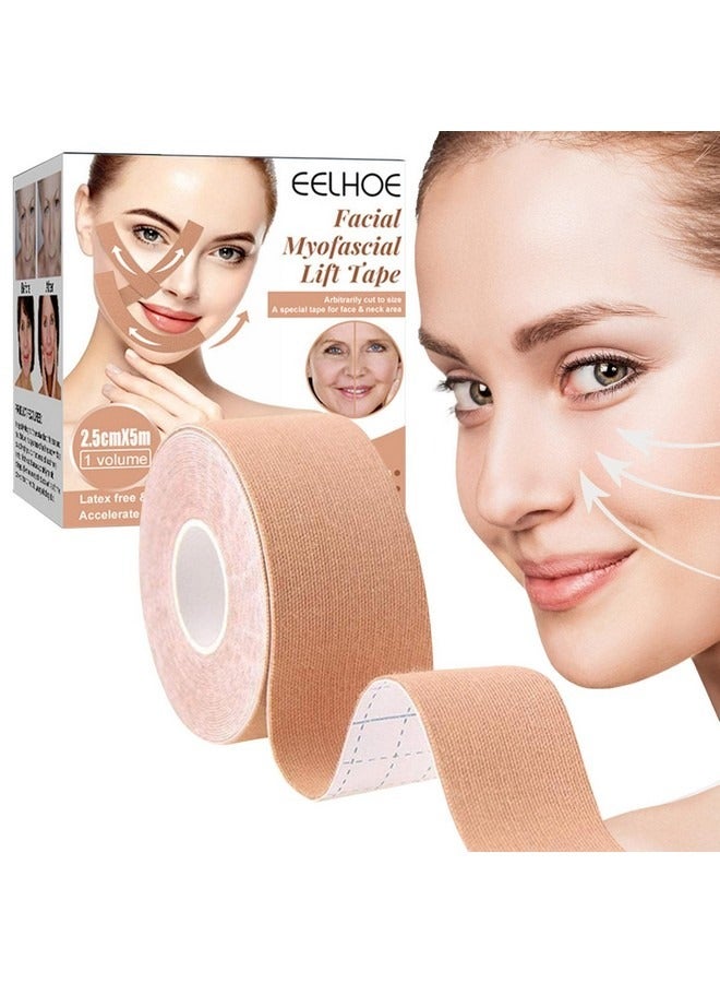 إيلهو شريط شد الوجه الليفي العضلي لشد الوجه، حزام شد الوجه، حزام شد الوجه المضاد للتجاعيد المضاد للتجاعيد، شريط شد الرقبة لشد وشد الوجه 2.5 سم*5 م، للجنسين - Image 1
