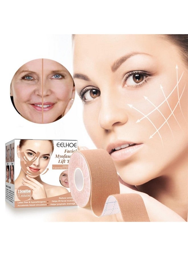 إيلهو شريط شد الوجه الليفي العضلي لشد الوجه، حزام شد الوجه، حزام شد الوجه المضاد للتجاعيد المضاد للتجاعيد، شريط شد الرقبة لشد وشد الوجه 2.5 سم*5 م، للجنسين - Image 2