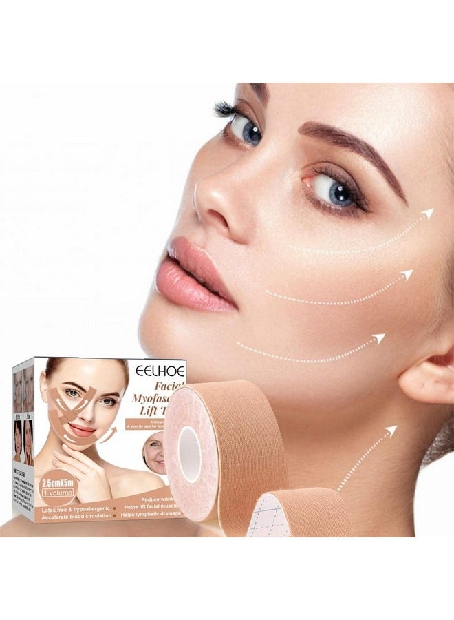 إيلهو شريط شد الوجه الليفي العضلي لشد الوجه، حزام شد الوجه، حزام شد الوجه المضاد للتجاعيد المضاد للتجاعيد، شريط شد الرقبة لشد وشد الوجه 2.5 سم*5 م، للجنسين - Image 3