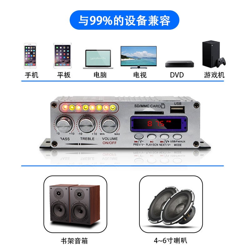 Manufacturer Small Power Amplifier Multi-Functional Audiophile-Grade Car Bluetooth Home 12V Power Amplifier High Power - Image 3
