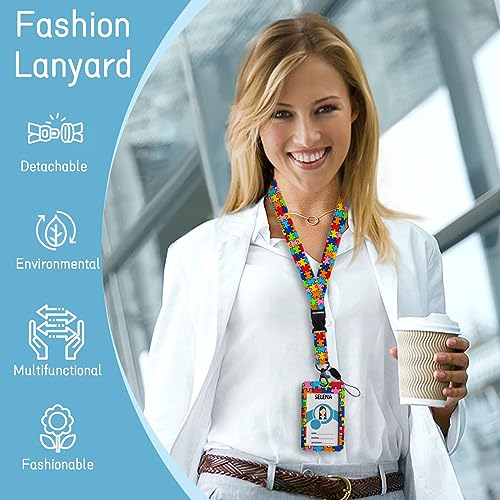 Mcapirivo ID Badge Holder with Breakaway Lanyard, Lanyards for ID Badges Name Tags ID Card Holder, Cute Badge Reel Badge Clip Retractable, Autism Awareness Gifts - Image 2