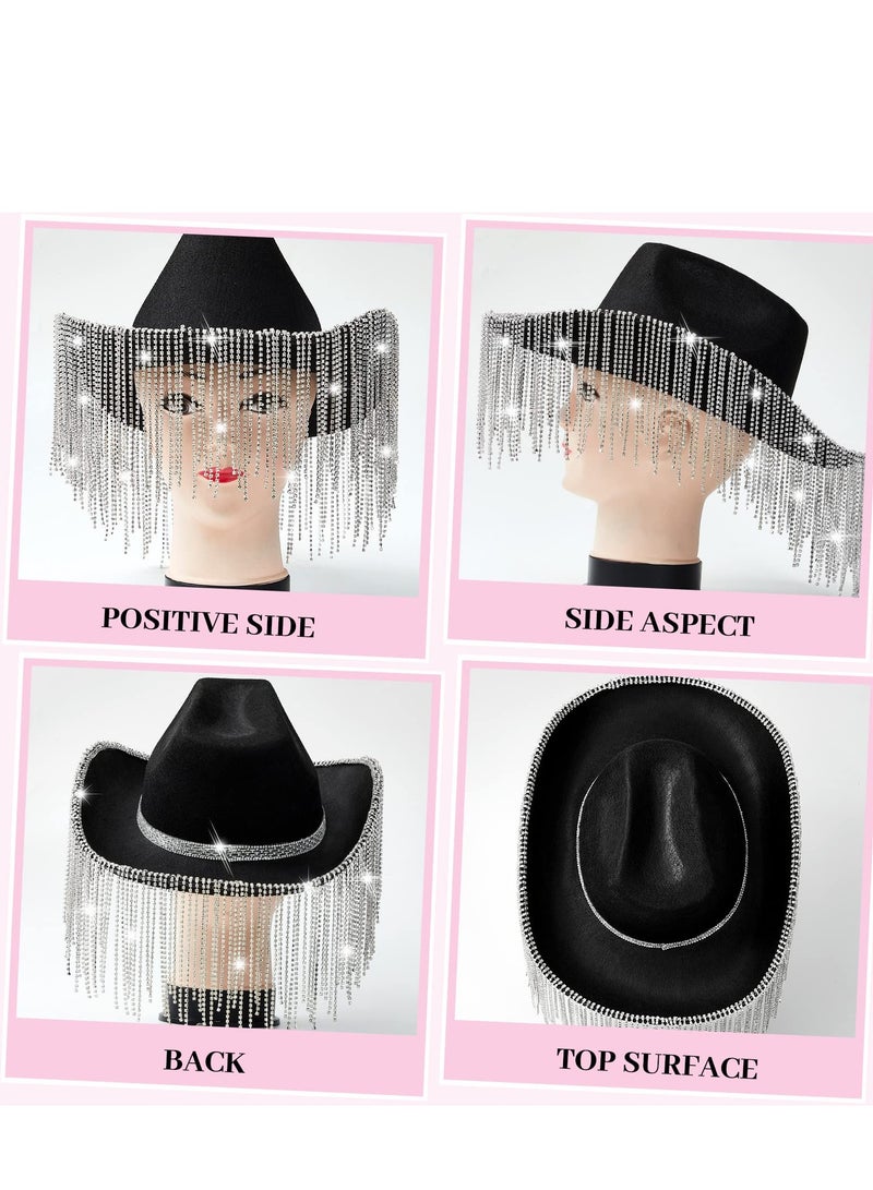 Excefore Rhinestone Cowgirl Hat Bling Diamond Fringe Cowboy Western Glitter for Men Women Cosplay Party Costume - Image 5