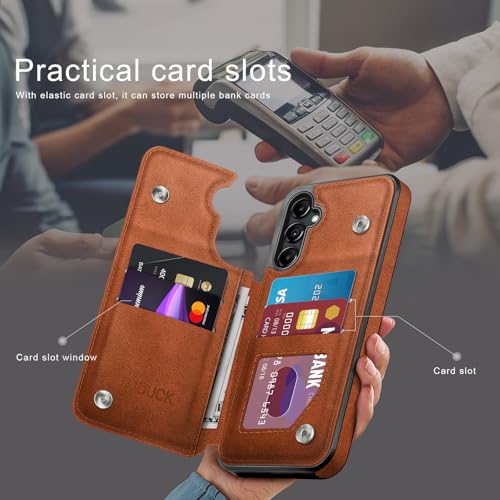 DJDUCK Designed for Samsung Galaxy A15 5G Case Wallet with Card Holder, [Magnetic Clasp Cover] [RFID Blocking Leather Protection] Shockproof Women Men Cases for Samsung A15 Light Brown - Image 2