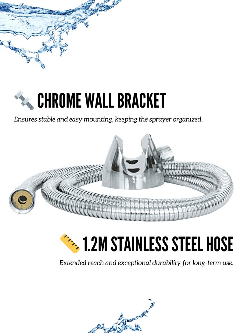 MAAT Pinnacle Chrome Shattaf Set | Premium Hand Spray with 1.2M Double-Lock Hose | High-Flow | Anti-Corrosion | Made in Turkey - Image 3
