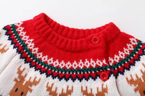 Miccina Baby Toddler Boys Girls Christmas Deer Knit Sweater Cotton Kids Crew Neck Pullover Sweatershirt (Red, 18-24 Months/Lable:90) - Image 2