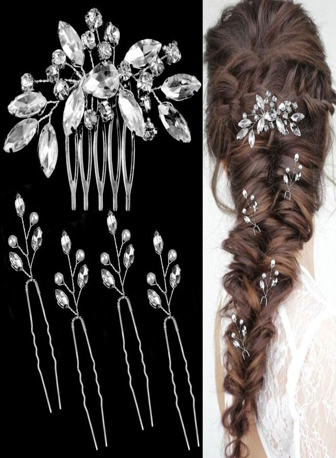 LAPOHI 5 PCS Rhinestone Hair Pins Combs for Weddings - Crystal Hair Accessories and Pieces for Brides, Bridesmaids, Girls - Image 1